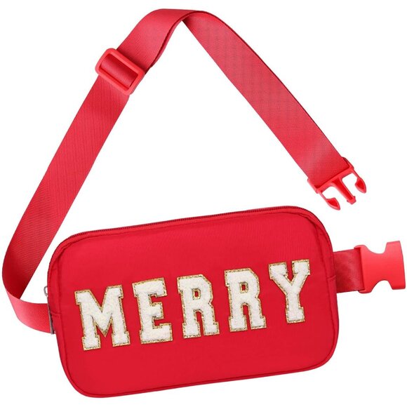 Handbags - Christmas Fanny Pack Red Nylon Crossbody Bag Adjustable Strap Gift for Girls Boy